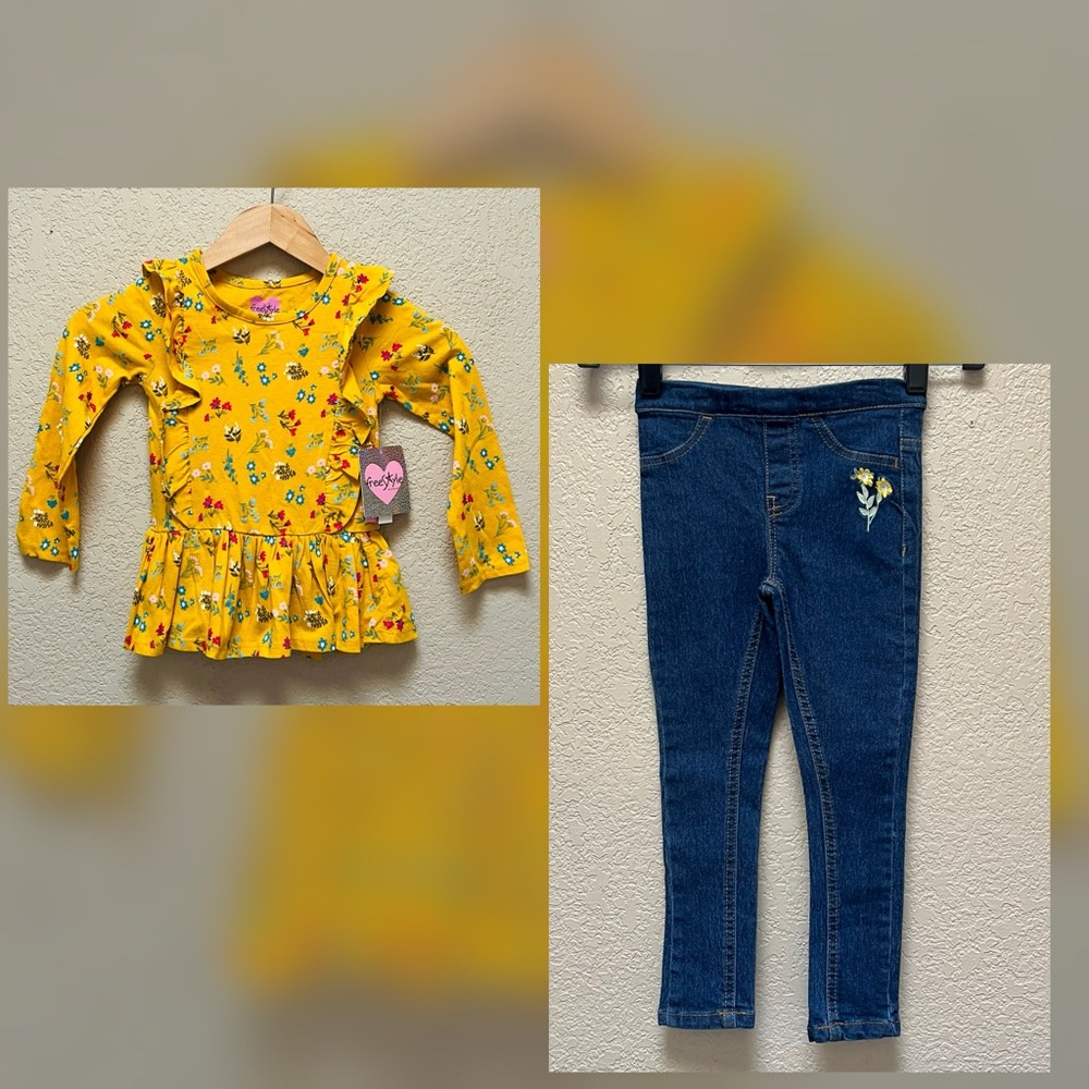 Freestyle Revolution Girl Floral Top and Jeans Set Size-4